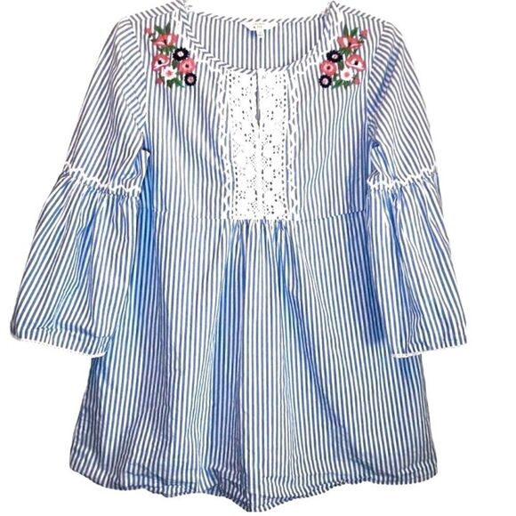 Crown & Ivy Embroidered Striped Tunic in Blue/White/Multi Women’s XS - Picture 1 of 6